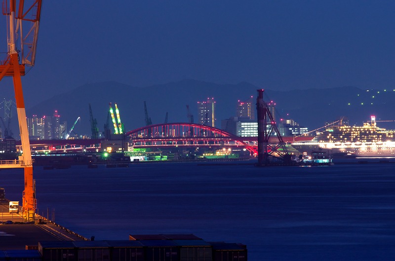 揺れる六甲大橋で夜景撮り おおさからんど りある