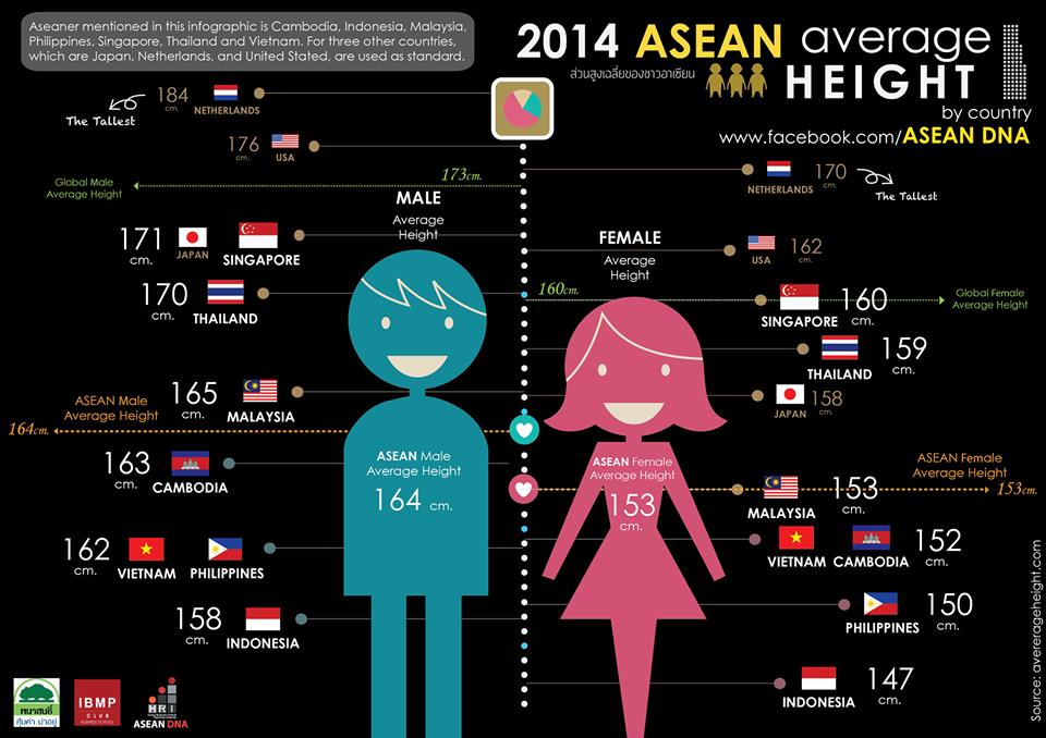 タイランドビュー タイ バンコク現地情報 アセアン諸国の男女の平均身長